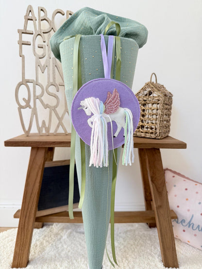Schultütenanhänger Pegasus, Einhorn, Flieder | Anhänger für Schultüten, Schultüte Einhorn