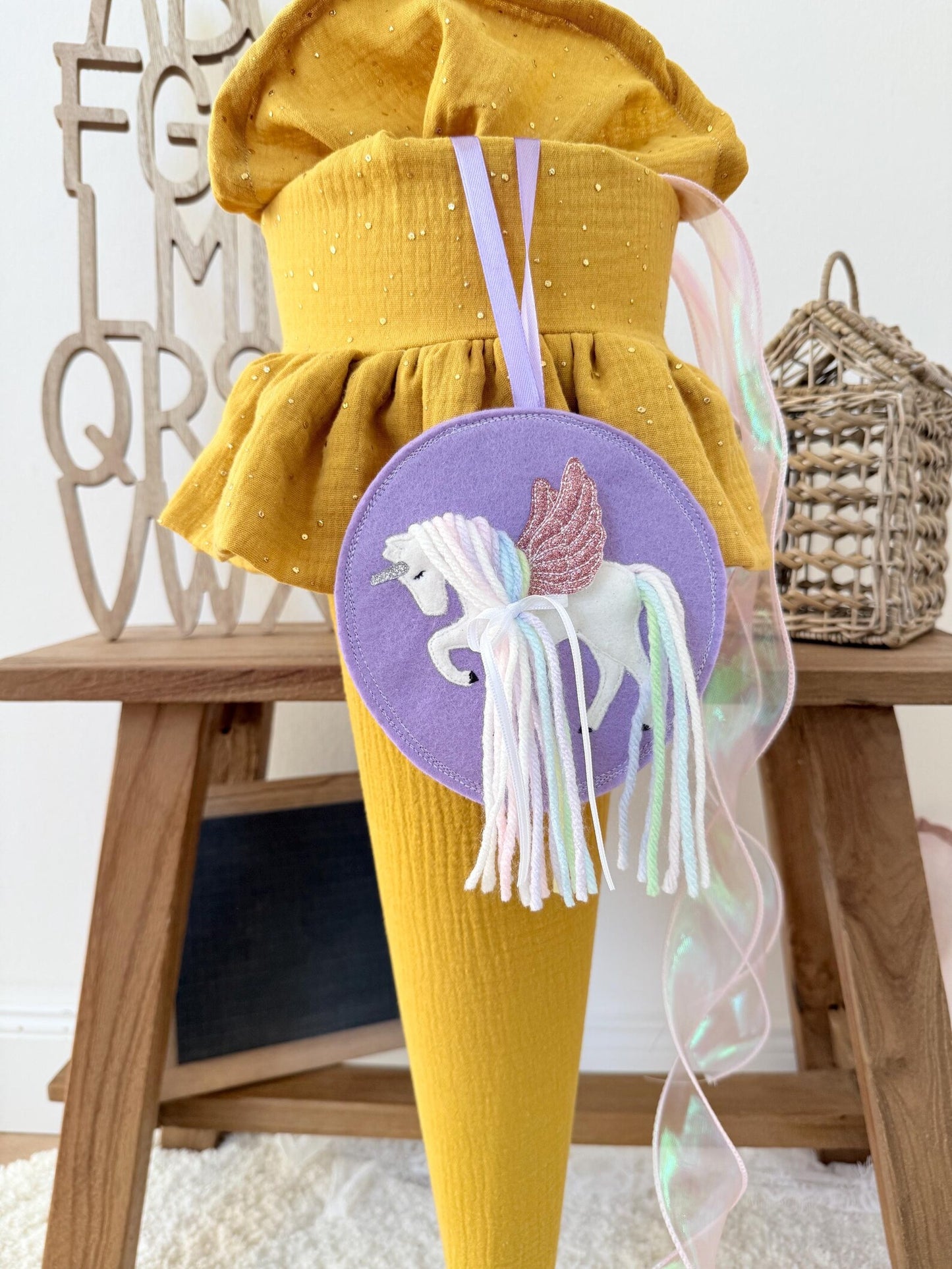 Schultütenanhänger Pegasus, Einhorn, Flieder | Anhänger für Schultüten, Schultüte Einhorn