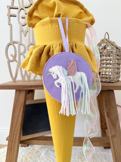 Schultütenanhänger Pegasus, Einhorn, Flieder | Anhänger für Schultüten, Schultüte Einhorn