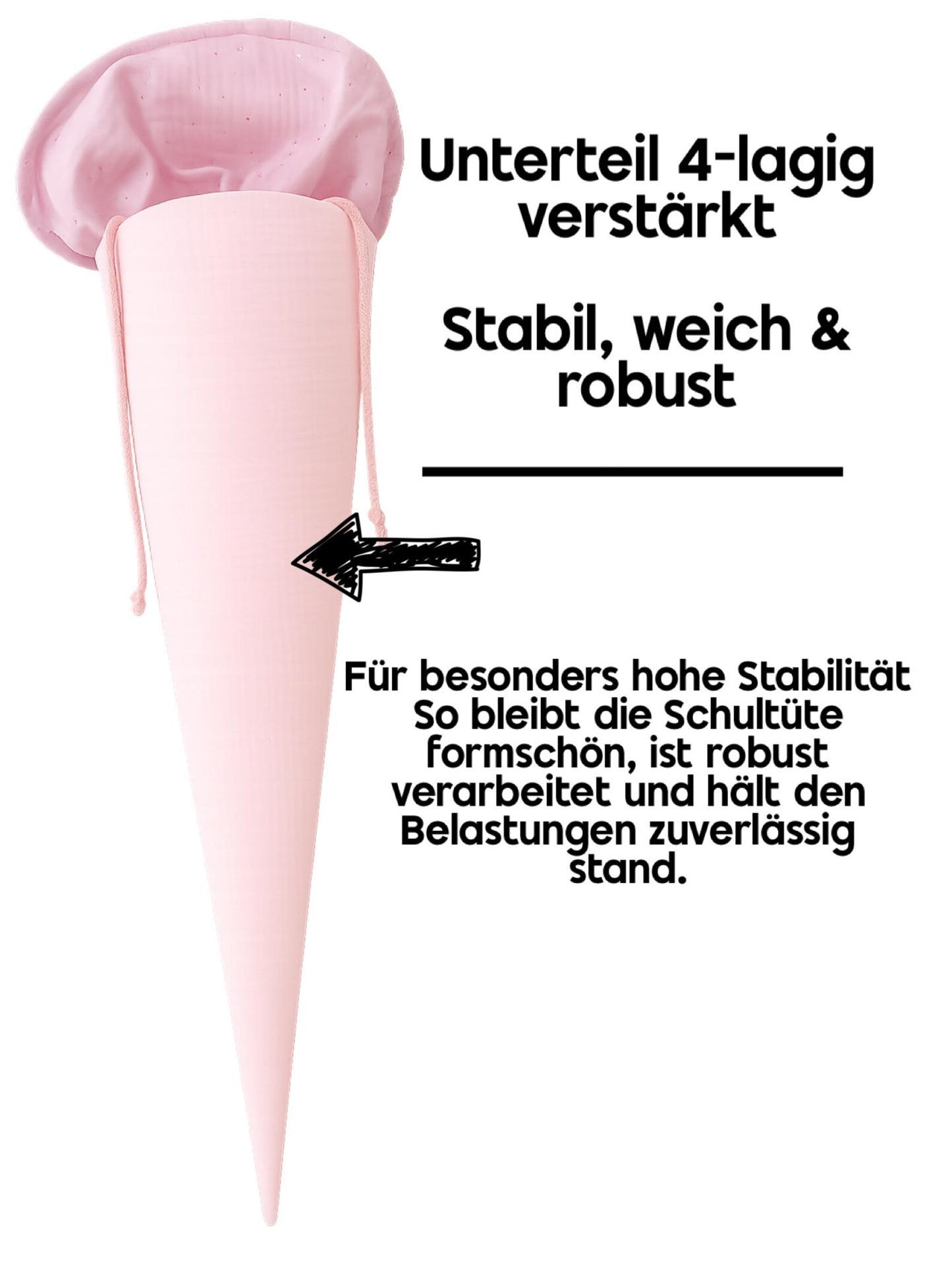 Musselin Schultüte 70 cm Mint, Rosa Herzen, Hund, Welpe zur Einschulung für Mädchen, optional mit Pompon-Tüllschleife und Kisseninlett