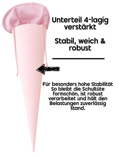 Musselin Schultüte 70 cm Mint, Rosa Herzen, Hund, Welpe zur Einschulung für Mädchen, optional mit Pompon-Tüllschleife und Kisseninlett
