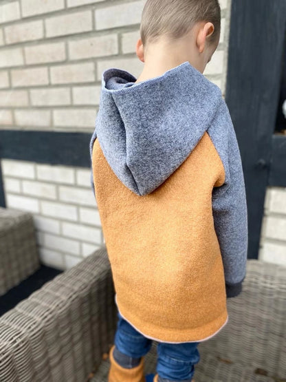 Wollwalk Hoodie| Fledermaus Vollmomd | 100% Schurwolle Schafwolle