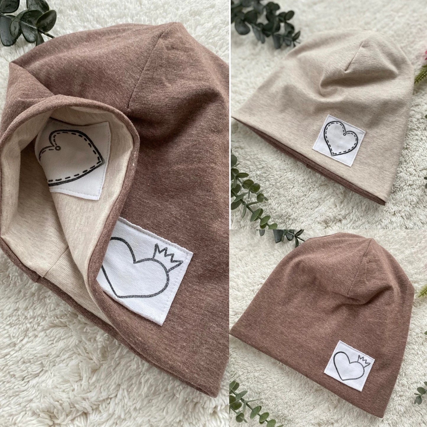 Dein Design | Wendebeanie | Herz | Used-Look Label Stoff | Alle Farben