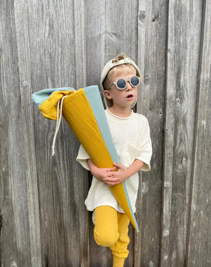 Doubleface Musselin Schultüte 70 cm & Kita/Geschwistertüte 35 cm | Kitasstart | Einschulung | Erster Schultag | Schulkind