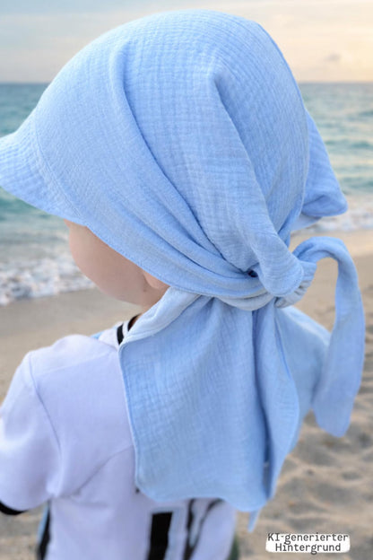 Musselin Bandana Kopftuch für Baby & Kinder | Sonnenschutz | Sonnenhut XL Nackenschutz
