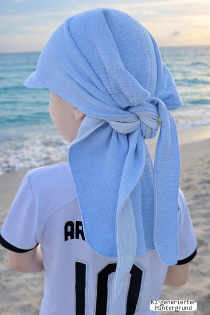 Musselin Bandana Kopftuch für Baby & Kinder | Sonnenschutz | Sonnenhut XL Nackenschutz