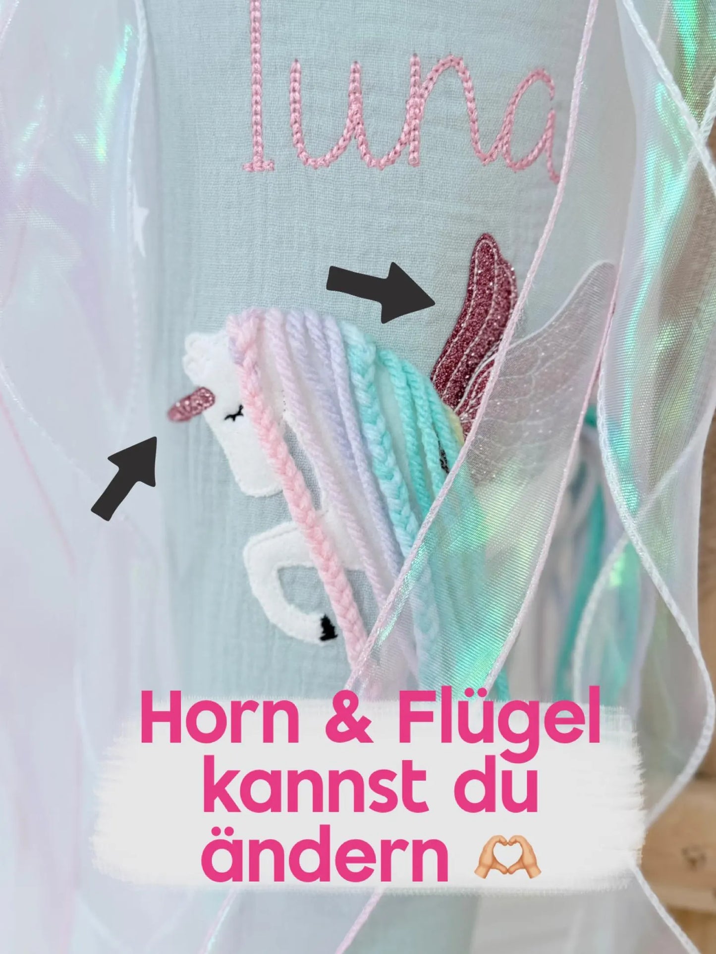 Dein Design | Musselin Schultüte Pegasus 70 cm & Geschwistertüte 35 cm zum selber gestalten | Einhorn mit Flügeln, optional mit Inlettkissen