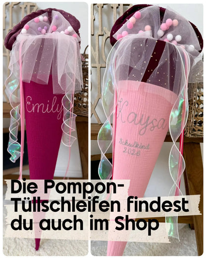 Musselin Stoffschultüte 70 cm – personalisierbar, individuelle Farbauswahl, goldene Punkte, Kisseninlett für Jungen und Mädchen