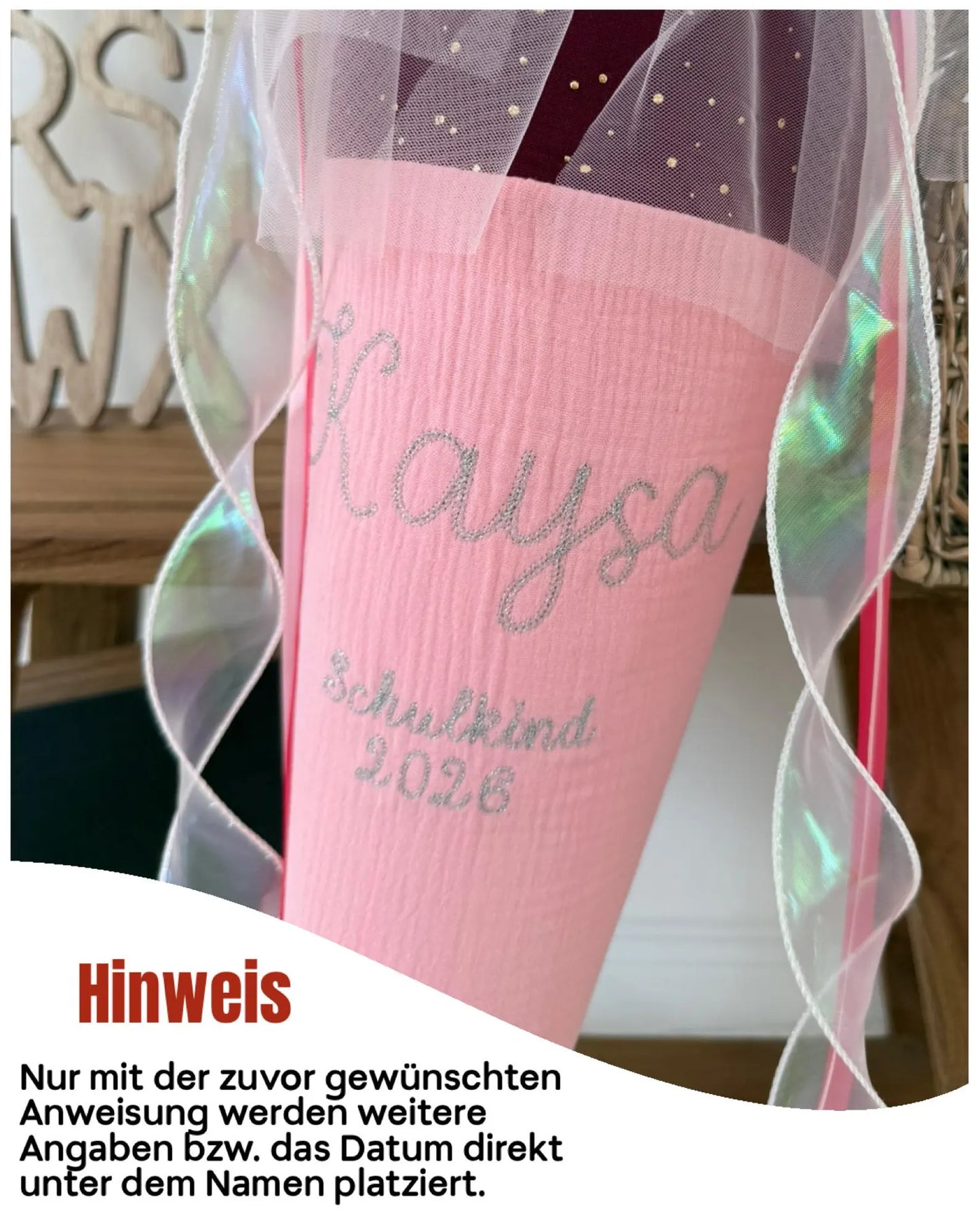 Musselin Stoffschultüte 70 cm – personalisierbar, individuelle Farbauswahl, goldene Punkte, Kisseninlett für Jungen und Mädchen