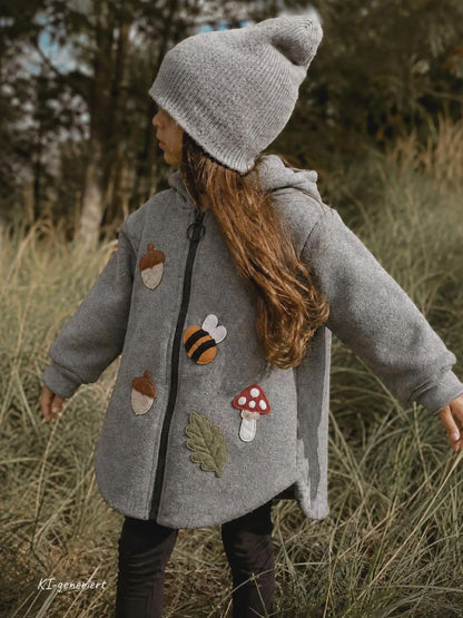 Oversized Wollwalk-Jacke Wäldchen für Kinder, Walkjacke mit individuellen Applikation
