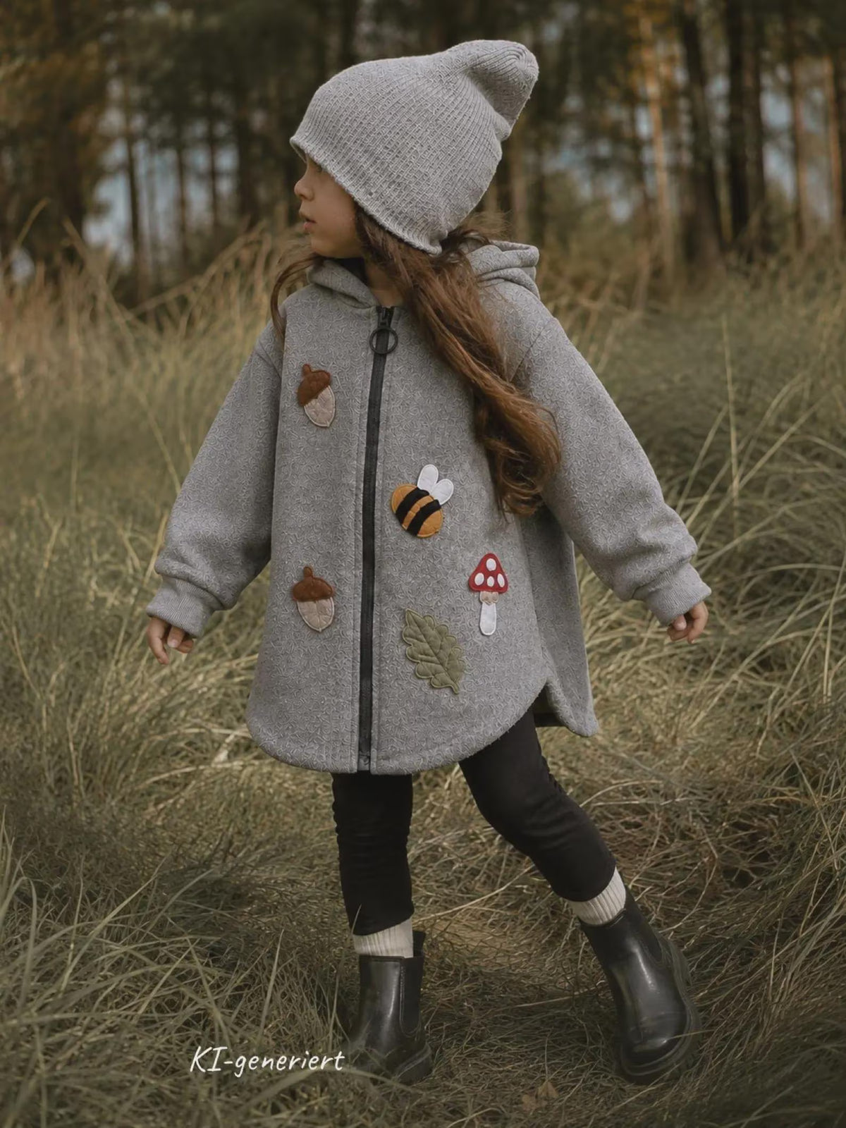 Oversized Wollwalk-Jacke Wäldchen für Kinder, Walkjacke mit individuellen Applikation