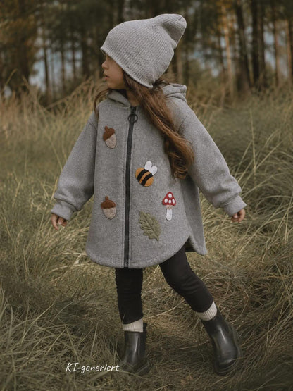 Oversized Wollwalk-Jacke Wäldchen für Kinder, Walkjacke mit individuellen Applikation