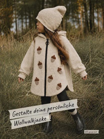 Oversized Wollwalk-Jacke Wäldchen für Kinder, Walkjacke mit individuellen Applikation