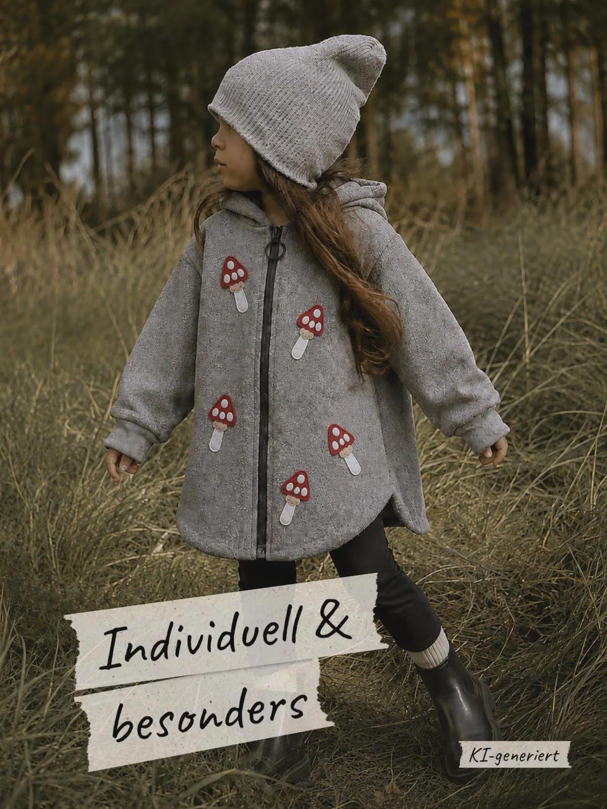 Oversized Wollwalk-Jacke Wäldchen für Kinder, Walkjacke mit individuellen Applikation