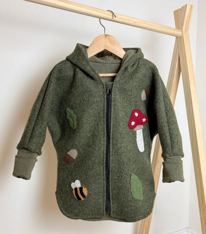 Oversized Wollwalk-Jacke Wäldchen für Kinder, Walkjacke mit individuellen Applikation