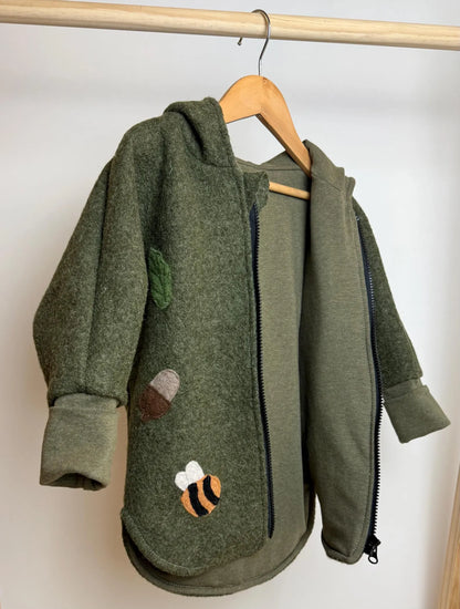 Oversized Wollwalk-Jacke Wäldchen für Kinder, Walkjacke mit individuellen Applikation