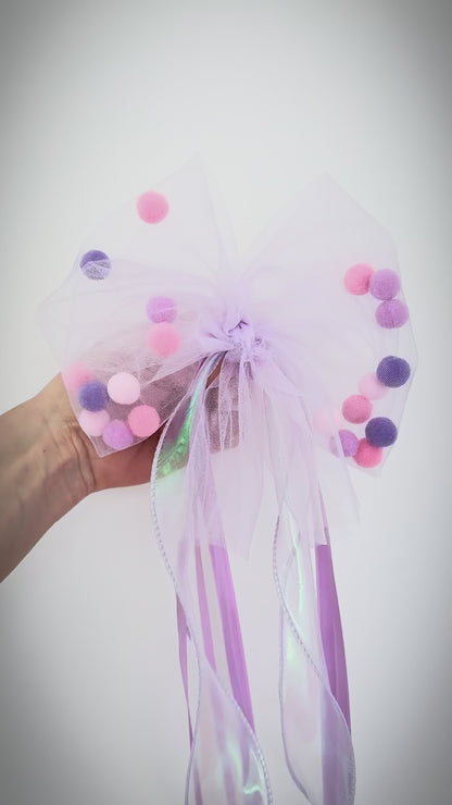 Lila/Rosa Tüllschleife - Pompon Schleife für Schultüte (70 cm), Kita- & Geschwistertüten (35 cm)