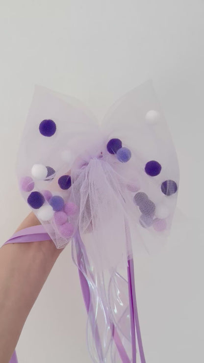 Lila Tüllschleife - Pompon Schleife für Schultüte (70 cm), Kita- & Geschwistertüten (35 cm)